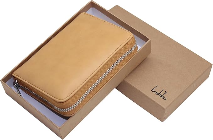 boshiho RFID Blocking 24 Slot Credit Card Holder Wallet Real Leather Multi Card Organizer Wallet with Zipper