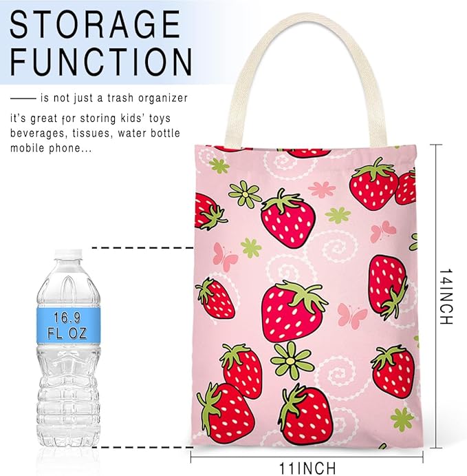 Car Trash Bag Hanging No Snap Small Garbage Bag for Car Back Seat Cute Printed One-handed Strap Trash Bags Car Accessories-Strawberry Car Trash Bags