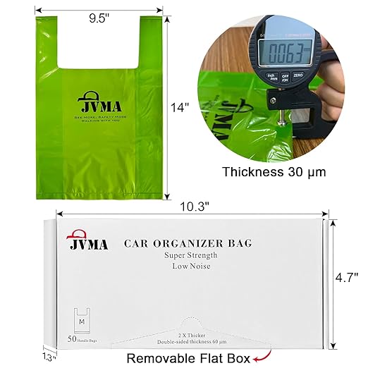 JVMA Car Trash Bags and Hook – Leakproof, Smell Proof Hanging Garbage Bags for Car, Truck, SUV, RV & Vehicle – Green, 50 Count Automotive Trash Bags 1 Gallon (US Patent)