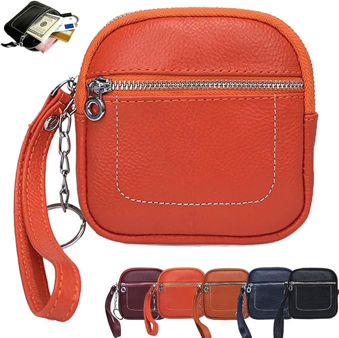 Square Leather Mini Card Wallet Coin Purse Portable Unisex Small Case Organizer Zipper Lock Design Fashion Money Bag