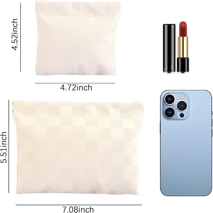 LYDZTION 2 Pieces Checkered Leather Makeup Bag Set for Women, Portable Cosmetic Bag Travel Toiletry Bag Organizer Waterproof Small Makeup Bag Aesthetic Accessories Storage Bag for Women-White