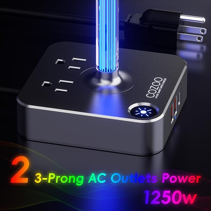 cozoo Gifts for Gamer Men All-in-One RGB Headset Stand & Charging Station | 3 USB Ports, 2 Outlets, Metal Space Gray | Gaming Equipment, Game Room Setup, Christmas Gifts for Him,Teen Boys,Tech Lovers