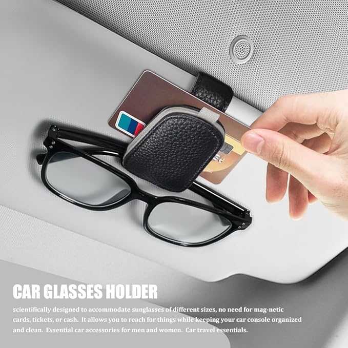 Sunglasses Holders for Car Visor, Sunglass Car Organizer, Leather Magnetic Buckle Sun Visor Sunglass Clip, Car Accessories Ticket Card Clip Sunglasses Mount Fit Truck (Black/Gray, 2PCS)