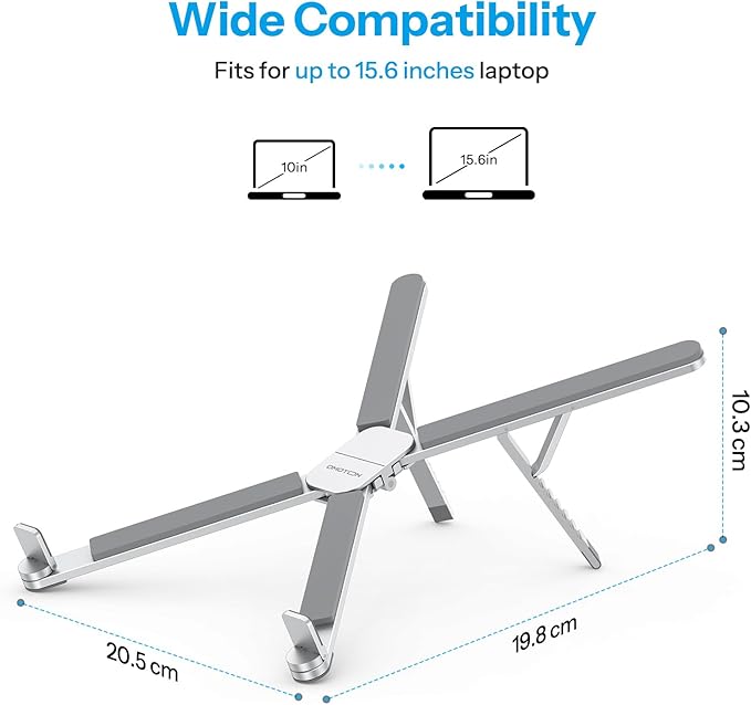 OMOTON LA15 Foldable & Portable Laptop Stand for Desk, [360° Support Feet+Lightweight] Tablet Stand for Desk and Travel, 6 Level Height Ergonomic Aluminum Computer Holder for 10-16" Laptops