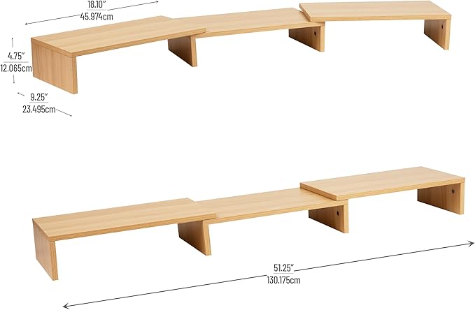 Mind Reader Dual Monitor Stand, Desktop Organizer, Laptop Riser, Office, MDF, 51.25"L x 9.25"W x 4.75"H, Brown