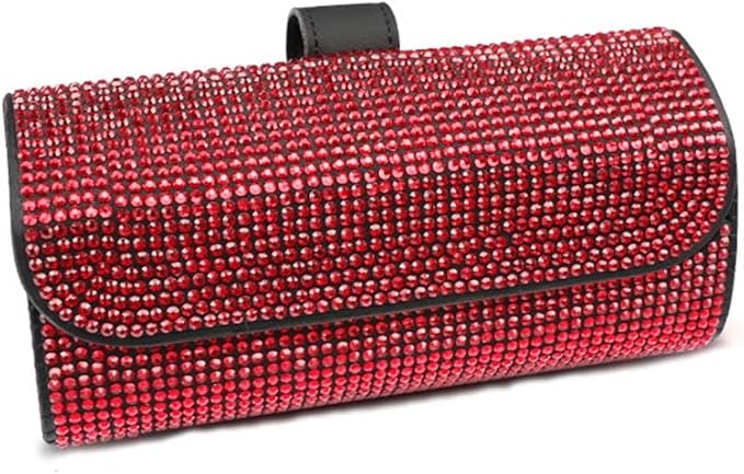 Riloer Glasses Holder for Car Sun Visor, Universal Full Rhinestone Sunglasses Clip Storage Case, Front Sun Visor Mount Organizer Case for Glassess, Bling White