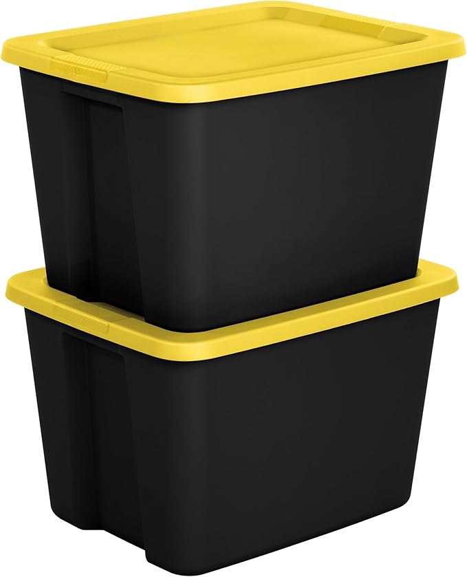 18-Gallon Plastic Storage Bins with Snap-on Lids – 8-Pack, Home Organization Essential (Black and Yellow)