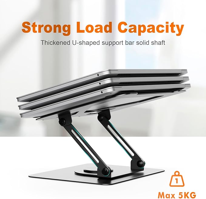 GRIFEMA Laptop Stand for Desk, Foldable Laptop Riser with 360° Swivel Base, Adjustable Height & Angle, Ventilated Computer Stand Compatible with MacBook Air/Pro, Dell, and 11-17.3" Laptops - Black