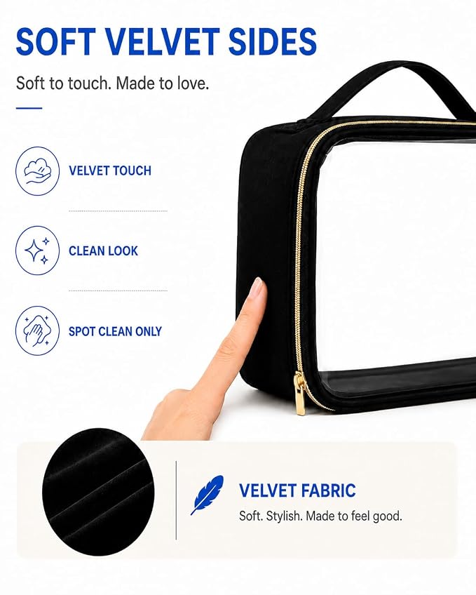 PACKISM Clear Makeup Bag Combo Pack, 1 TSA Approved Medium & Large/XL for Checked Luggage, Clear Toiletry Bag with Handle, Water-resistant Travel Essentials Organizer, Black