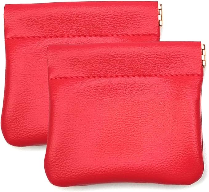 VOFOON [Upgrade] Leather Mini Squeeze Coin Purse, Small Jewelry Pouch Leather Travel Bag Coin Holder For Men/Women 2/4 Pack