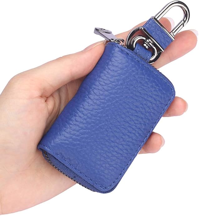 Leather Key Case Holder Auto Key Chain Protector Cover Zipper Bag Remote Fob for Car