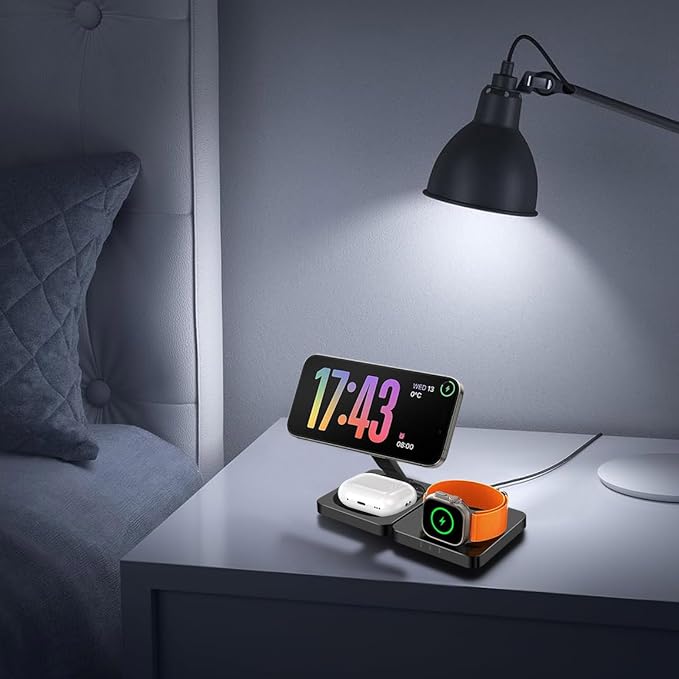 3 in 1 Wireless Charger Charging Stand Station Foldable for Mag-Safe Charging, 15W Fast Charge iPhone 17 Pro Max/17 Air/16/15/14 Plus/13/12 Mini,Air Pods,Apple Watch Series