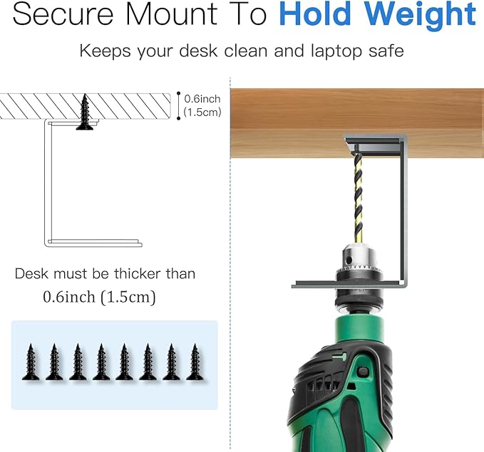Under Desk Laptop Mount, Laptop Under Desk Mount 3 inches Tall Effective Space with Silicone Pad, Aluminum Under Desk Laptop Holder Rack for Laptop MacBook Dell OptiPlex PS4 & More