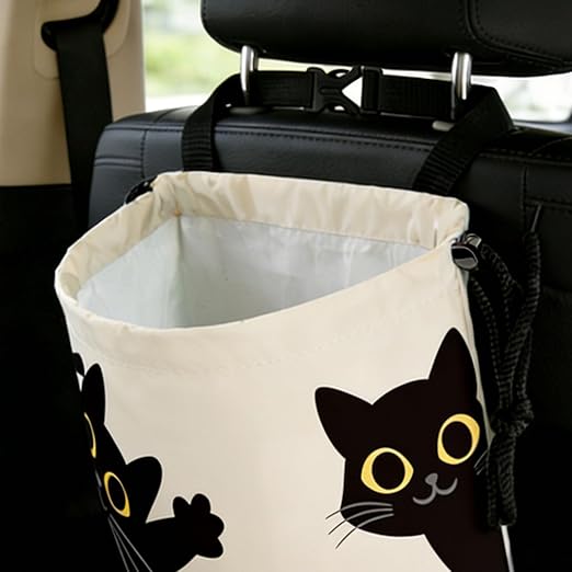 Three Black Cats Car Trash Bag - Waterproof Car Trash Bag Hanging Leakproof Car Garbage Bag - Washable Reusable Trash Bag For Car Interior Hanging Organizer Storage Vehicle Travelling Camping