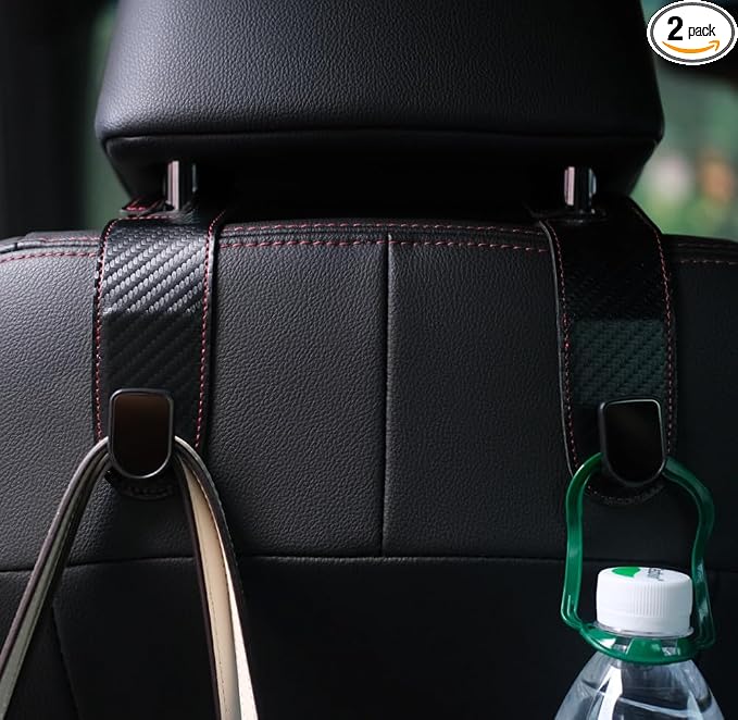 JEYODA Car Hooks for Purses and Bags,Flexible PU Vehicle Storage Hanger,Car Seat Back Organizer,Universal Hidden Multifunctional Headrest Hooks for Car，Home (carbon fiber black)