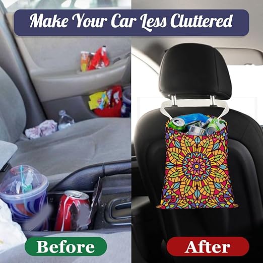 Datura Print Car Trash Bag Portable Waterproof Hanging Garbage Bag with Snap Buttons Back Seat Rubbish Storage Dustbin for Women Man Car Interior Accessories Kitchen Home Travel