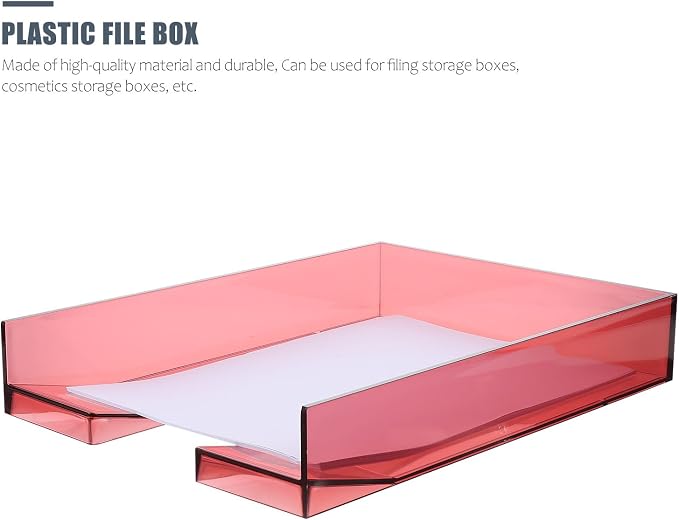 Cabilock Stackable A4 File Organizer Box with Lid, Plastic Desktop Storage Holder for Document and Paper Filing, Office File Container for Home and Workstation