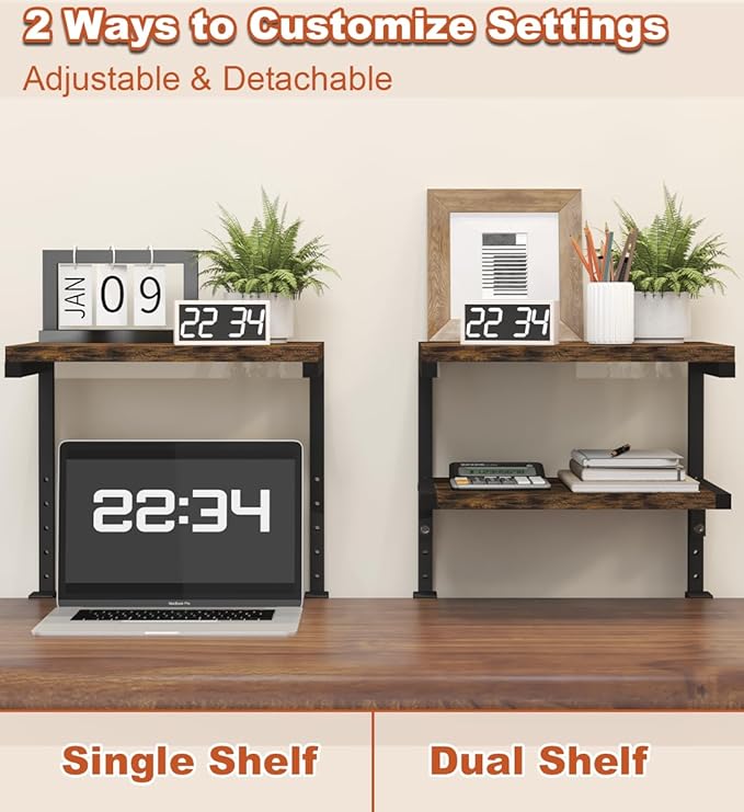 Mondazie Clamp on Desk Organizer Shelf, Heavy-Duty Desk Extender Side Table with 2-Tier Adjustable Storage Shelves for Desktop Accessories, Gaming Devices, Black