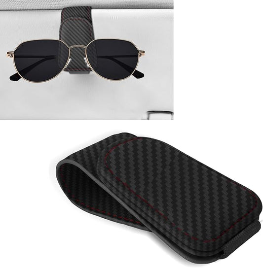 Sunglass Holder for Car, Car Sunglass Holder, Magnetic Leather Sunglasses Holder and Ticket Card Clip, Auto Multi-Functional Sun Visor Eyeglass Holders for SUV Pickup Truck (Carbon Fiber)