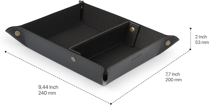 Londo Leather Tray Organizer - Practical Lightweight Water Resistant Computer Table Desk Storage Box for Wallets, Watches, Keys, Coins, Cell Phones and Office Equipment