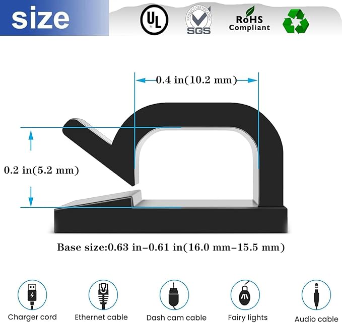 Adhesive Cable Management Wire Clips(Black 50 Pcs),Wires Clips Holders for Cords on wall,Outdoor Cable Clips,Suitable for Under Tables, Cars, Walls, televisions, Christmas Lights