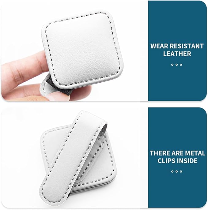 Sunglasses Holder for Car Visor, Magnetic Leather Vehicle Glasses Ticket Card Clip, Automotive Interior Eyeglass Hanger Organizer Accessories, Universal for SUV, Sedan, Truck (White)