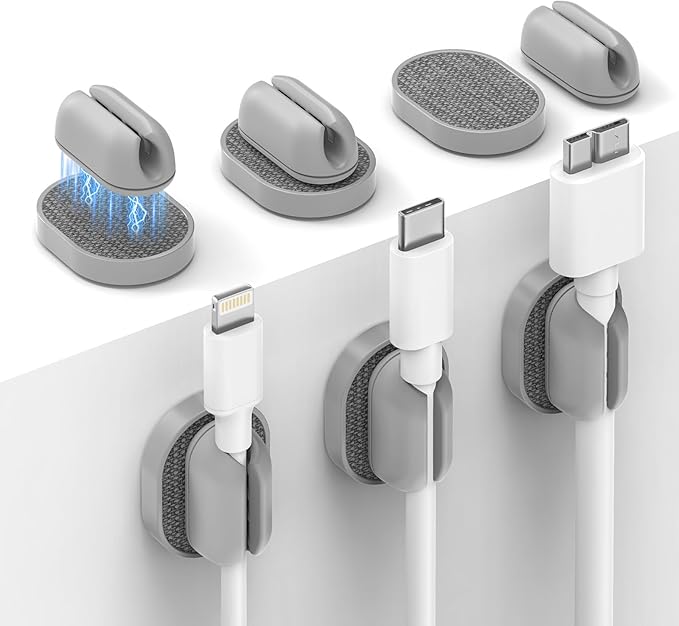 6 Pack Magnetic Cable Holder [2 in 1 Magnet & Adhesive] Cable Clips Silicone for Phone Charger, SODI Minimalist Cord Holder for Nightstand, Adhesive Cord Organizer for Desk, Car, Office (White)