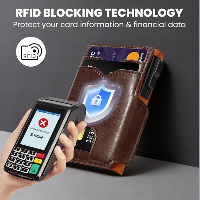 Men's RFID Blocking Metal Credit Card Holder & Wallet, Slim Minimalist Pop-Up Card Tray with ID Window & Expandable Cash Slot, 11-13 Cards, Compact Front Pocket Money Clip for Daily Use & Gifting
