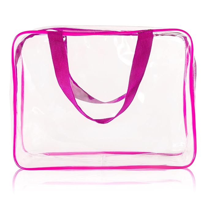 4Pcs Crystal Clear PVC Travel Toiletry Bag Kit for Women Men, Waterproof Vinyl Packing Organizer Storage Bags with Zipper Handle Straps, Cosmetic Pouch Carry on Airport Airline Compliant Bag Handbag