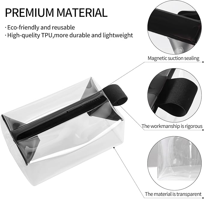 Clear Toiletry Bag with Magnetic Closure, 0.7mm Thick Structured TPU Travel Organizer, Transparent Cosmetic Bag for Toiletries, Makeup and Daily Essentials with Modern Color Trim(Black Trim)