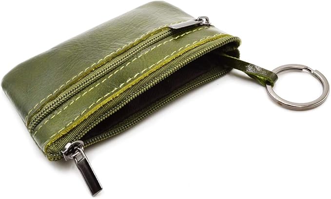 Freezx Women Genuine Leather Coin Pouch Zip Mini Purse Wallet Key Chain Double Zipper