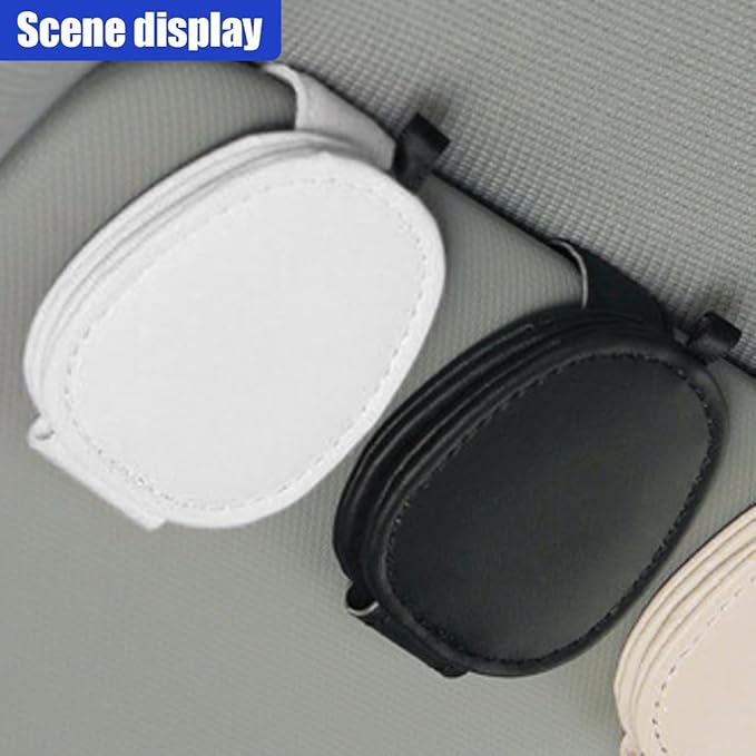 ZIMISI 2PCS Magnetic Sunglass Holder for Car Visor, Leather Glasses Holder for Different Size Eyeglasses, Clip on Sunglasses Clip, Ticket Card Clip, Car Visor Organizer (White)