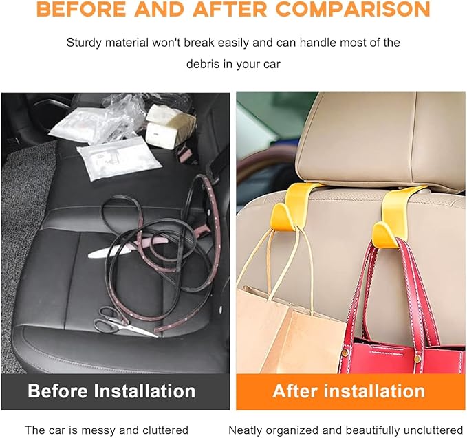 povtii 4PCS Car Seat Headrest Hook, Auto Back Seat Hanging Storage Organizer, Vehicle Seatback Hanger Holder for Purse Handbag Coat Umbrella, Universal Interior Car Accessories (Yellow)