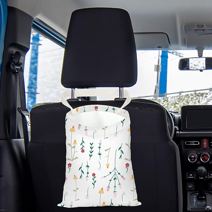 Car Trash Bag Car Garbage Bag Hanging Cars Trash Can Floral Spring Decor Waterproof Cars Back Seat Organizer for Vehicle Travelling Camping