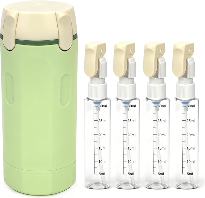4 in 1 Travel Dispenser,4 Pack 30ML Travel Bottles for Toiletries,Refillable, Leak Proof and Portable,Suitable for Storing Shampoo, Shower Gel, Suitable for Travel, Camping (Green)