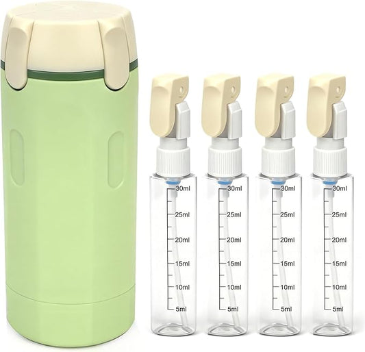 4 in 1 Travel Dispenser,4 Pack 30ML Travel Bottles for Toiletries,Refillable, Leak Proof and Portable,Suitable for Storing Shampoo, Shower Gel, Suitable for Travel, Camping (Green)