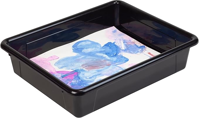 Storex Letter Size Flat Storage Tray – Organizer Bin with Non-Snap Lid for Classroom, Office and Home, Black, 5-Pack (62535A05C)