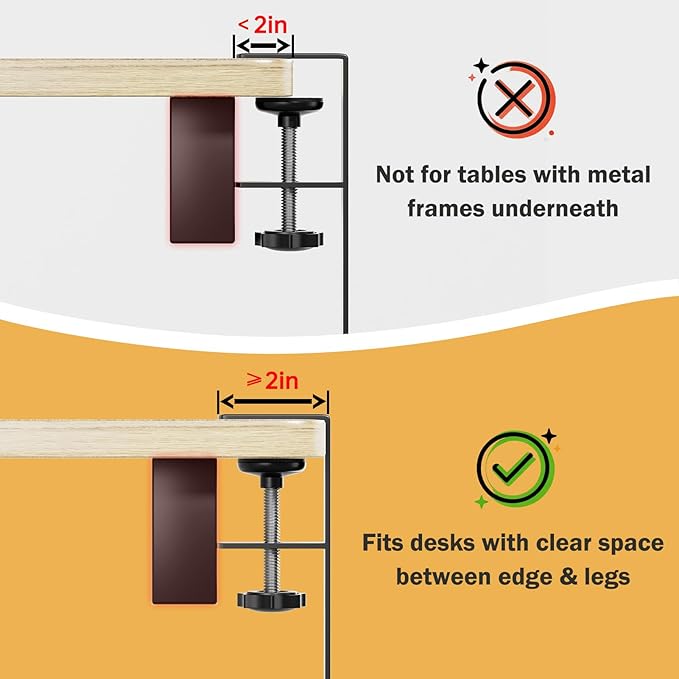 DELAMU Under Desk Cable Management Tray, No Drill Metal Mesh Cable Management Under Desk with F-Clamp Mount & 2 Open Holes, Cord Organizer for Home Office, 1 Pack, Black