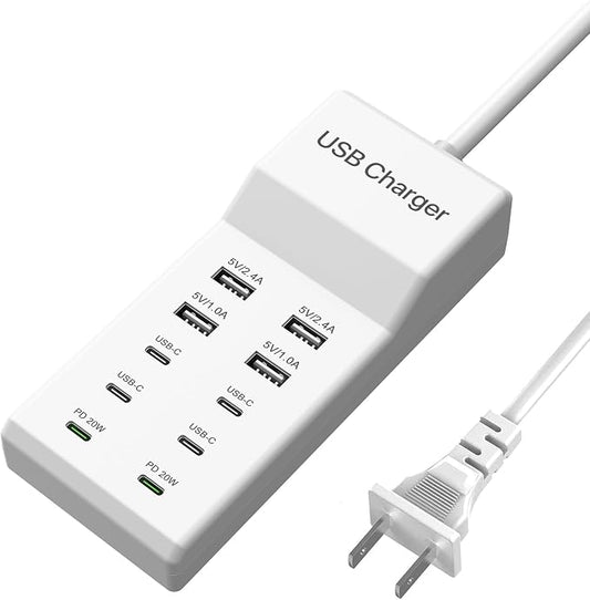 USB C Charging Station, 10 Ports USB C Charger Dock Desktop 100W Multi Port with PD Fast Charger, Compatible with iPhone 15/14/13/12/11/Pro/Pro Max/Samsung S23/S22/S21/Tablet/Watch/Headphones
