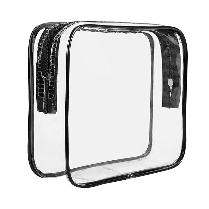 2pcs Clear Travel Toiletry Bag TSA Approved Size Makeup Cosmetic Bag Portable Waterproof Transparent Pouch Storage, Black