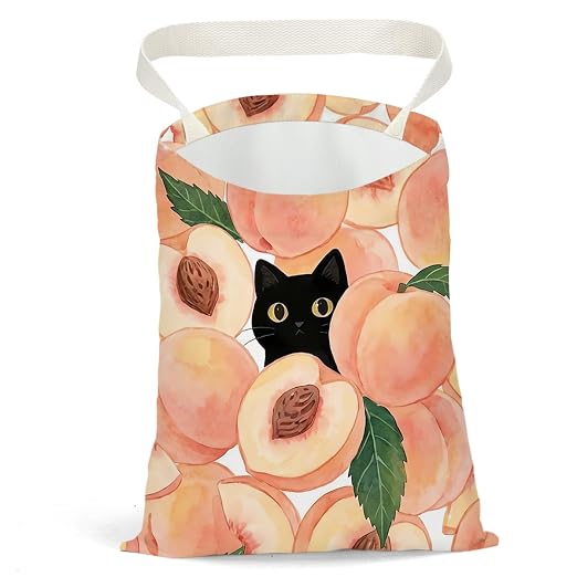 Black Cat Car Trash Bag, Peach Car Trash Bag Hanging, Peach Accessories, Summer Decor Waterproof Cars Back Seat Hanging Organizer Garbage Can for Vehicle Travelling Camping