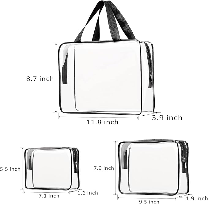 6pcs Clear Cosmetic Bags, TSA Approved Toiletry Bag Set Crystal Clear Travel Beach Essentials Bag Organization PVC, Clear Makeup Bags Luggage Pouch Carry on Airport Airline Compliant Bag Women Men