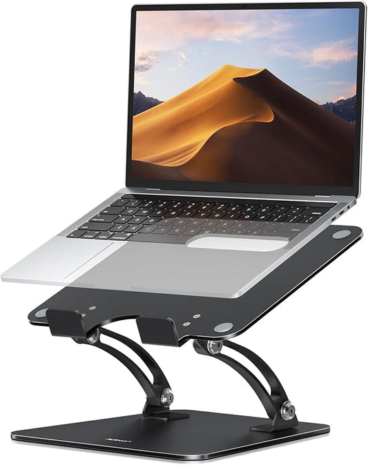 Nulaxy Fully Adjustable Laptop Stand for Desk, Dual Foldable Computer Riser with Heat-Vent, Ergonomic Notebook Holder Portable Office Accessories Compatible with Most Laptops, Black