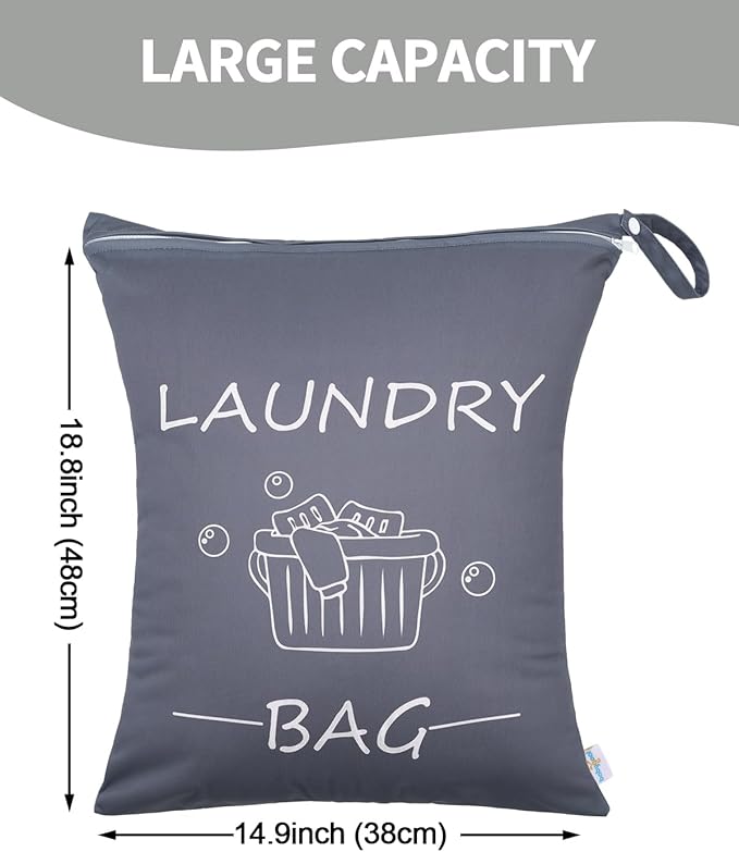 babygoal Travel Laundry Bags 2 Pack, Ideal for Travel, Gym and Swimming-Washable Waterproof Wet Dry Bags for Dirty Clothes, Bathing Suits and Swimsuits(Black & Grey)