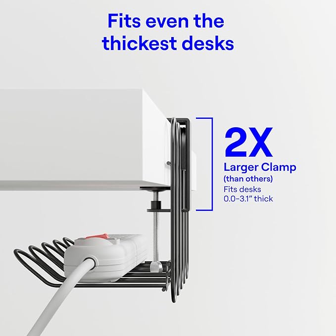 CarryUp Under Desk Cable Tray, No Drill Wire Management Clamp, Computer Cord Organizer, Cable Hider & Holder, Cord Keepers for Home Office Organization, Powder Coated Metal, Easy Install - Grey