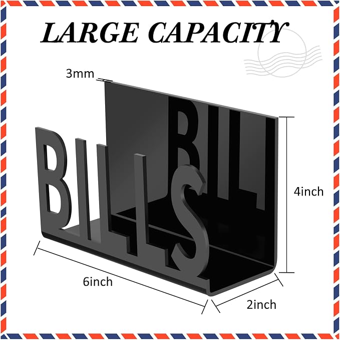 3 Pack Desktop Mail Organizer and Bills Holder, Modern Acrylic Sorter Set with Mail, Bills and Envelope Designs, Decorative Desk Organizer for Home Office Countertop