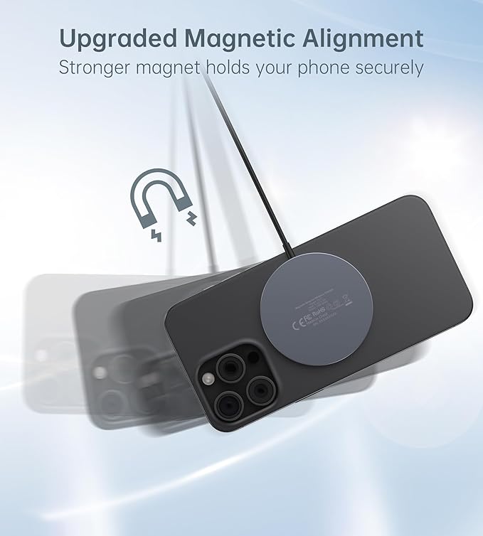 Magnetic Wireless Charger for iPhone 17/16/15/14/13/12 - Mag Charger+20W USB C Adapter, Fast Wireless Charging Stand/Pad with 5ft Cable for iPhone 17/16/15/14/13/12 Pro Max Plus Mini 17 Air,Gray