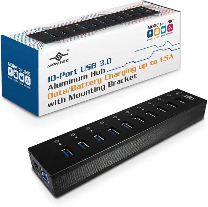 VANTEC 10-PORT USB 3.1 HUB WITH POWER ADAPTER
