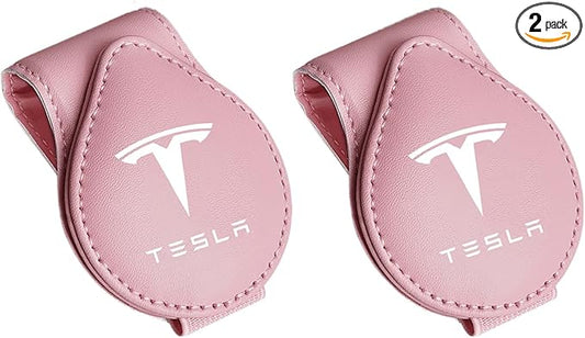 2 Pack Sunglasses Holder Compatible with Tesla Model 3 Y X S Semi Cybertruck Leather Magnetic Glasses Mount Holder Eyeglasses Sunglasses Clip Visor Sunglass Holder Accessories (Pink)
