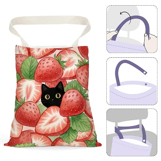 Black Cat Car Trash Bag, Strawberry Car Trash Bag Hanging, Strawberry Accessories, Summer Decor Waterproof Cars Back Seat Hanging Organizer Garbage Can for Vehicle Travelling Camping